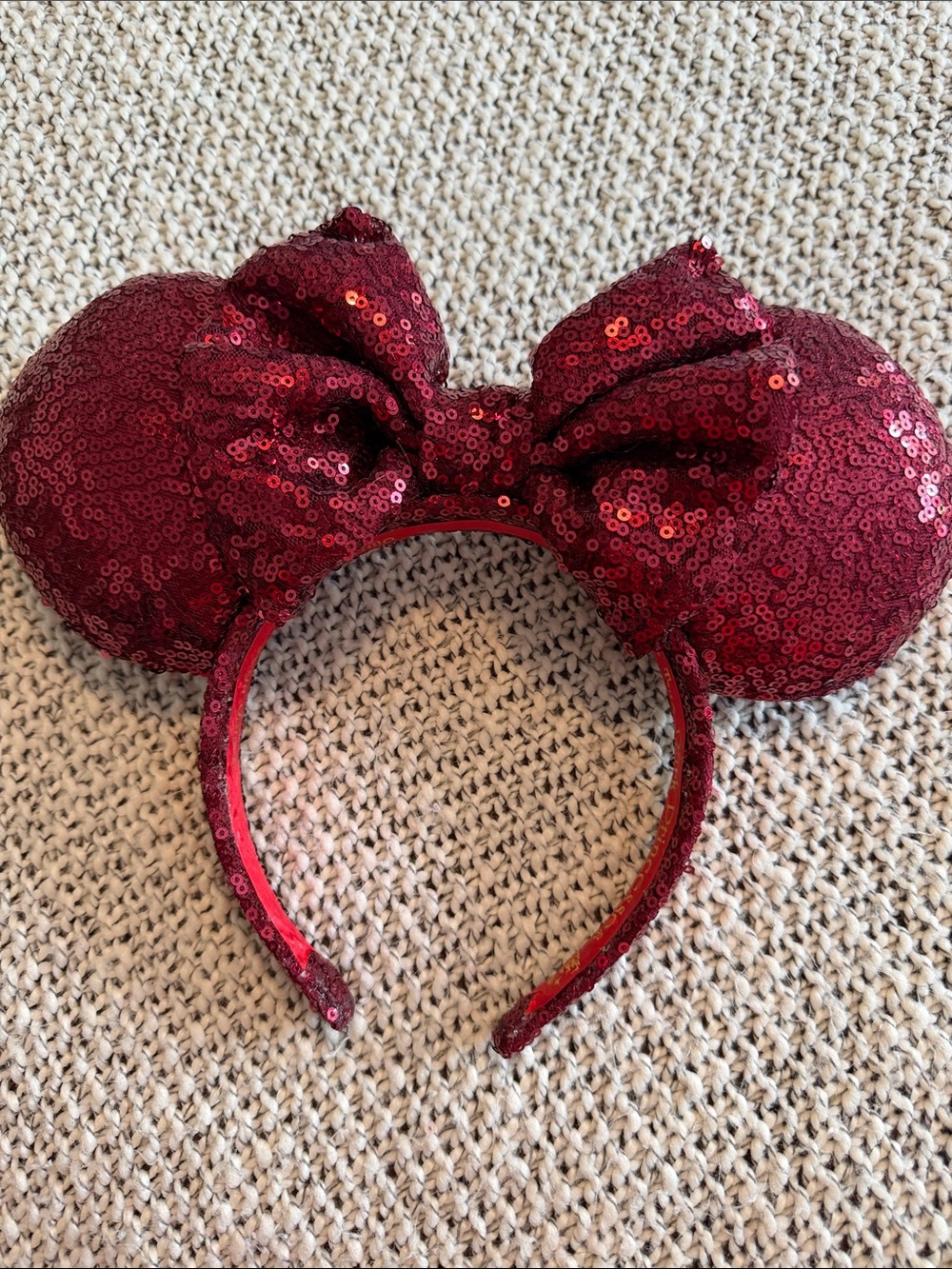 Sequin Minnie Ear Headband - Dark Red almost burgandy